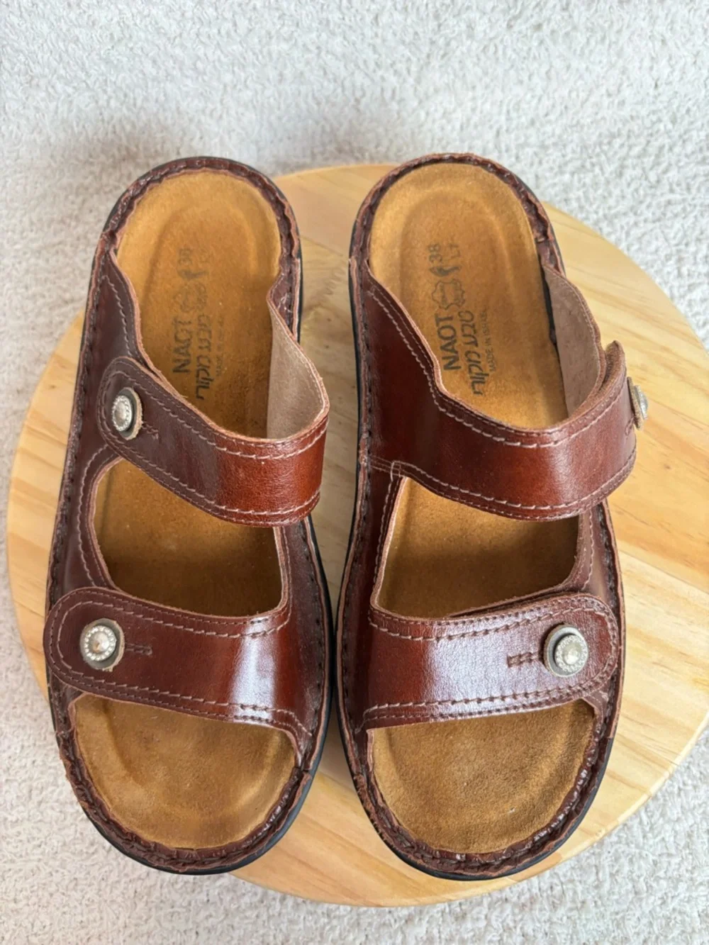 Naot Sandals Womens 7 Brown Sitar Two Strap Slip On Comfort Leather Casual
